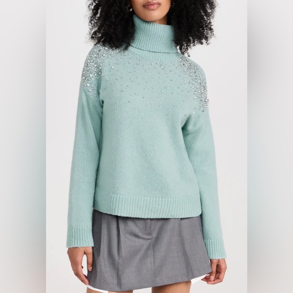 Cinq a Sept Alani soft blue green embellished turtleneck sweater - Picture 3 of 3